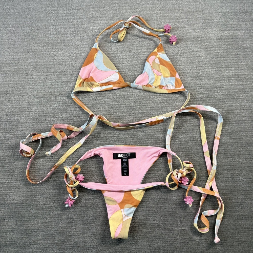 Beach Riot Bikini Set S/M Winnie Soleil Waikiki Wave‎ Pink Beach Resort Baubles
